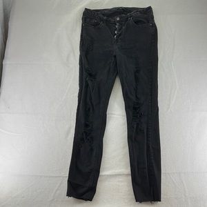Almost Famous Black Jeans Button Fly Skinny Low Rise Ankle Distressed Juniors 9